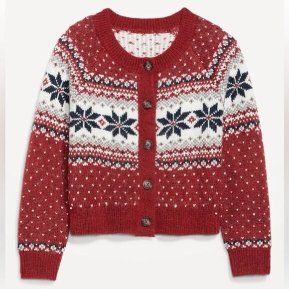 Old Navy Fair Isle Snowflake Cropped Cardigan Sweater Size XL Nordic Cabincore - Picture 7 of 8